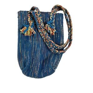 Knitted Blue Multicolored Hobo Bag Tassel Festival Boho Beach Vacation Resort